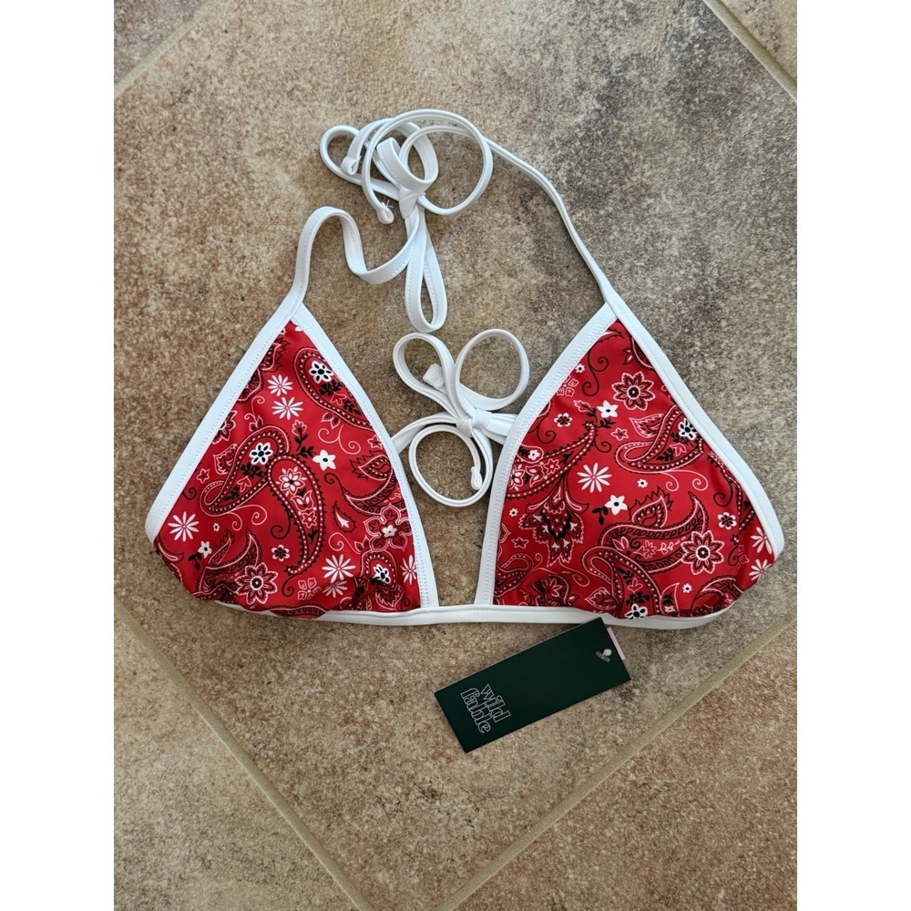 Wild Fable Women's Reversible Contrast Binding Triangle Bikini Top Bandana Sz L